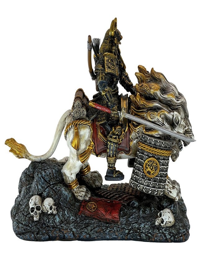 LOOYAR Medieval Ancient White Lion Samurai Warrior Resin Statue Ornament Figurine Craft for Home Living Room Porch Decoration Office Desk Desktop Table Arrangement Gift - Image 2
